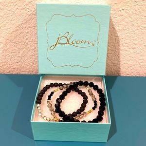 J Bloom bracelet trio, black, clear and silver, NEW IN BOX